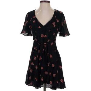 Kimchi Blue Black Floral Dress with Red Accents